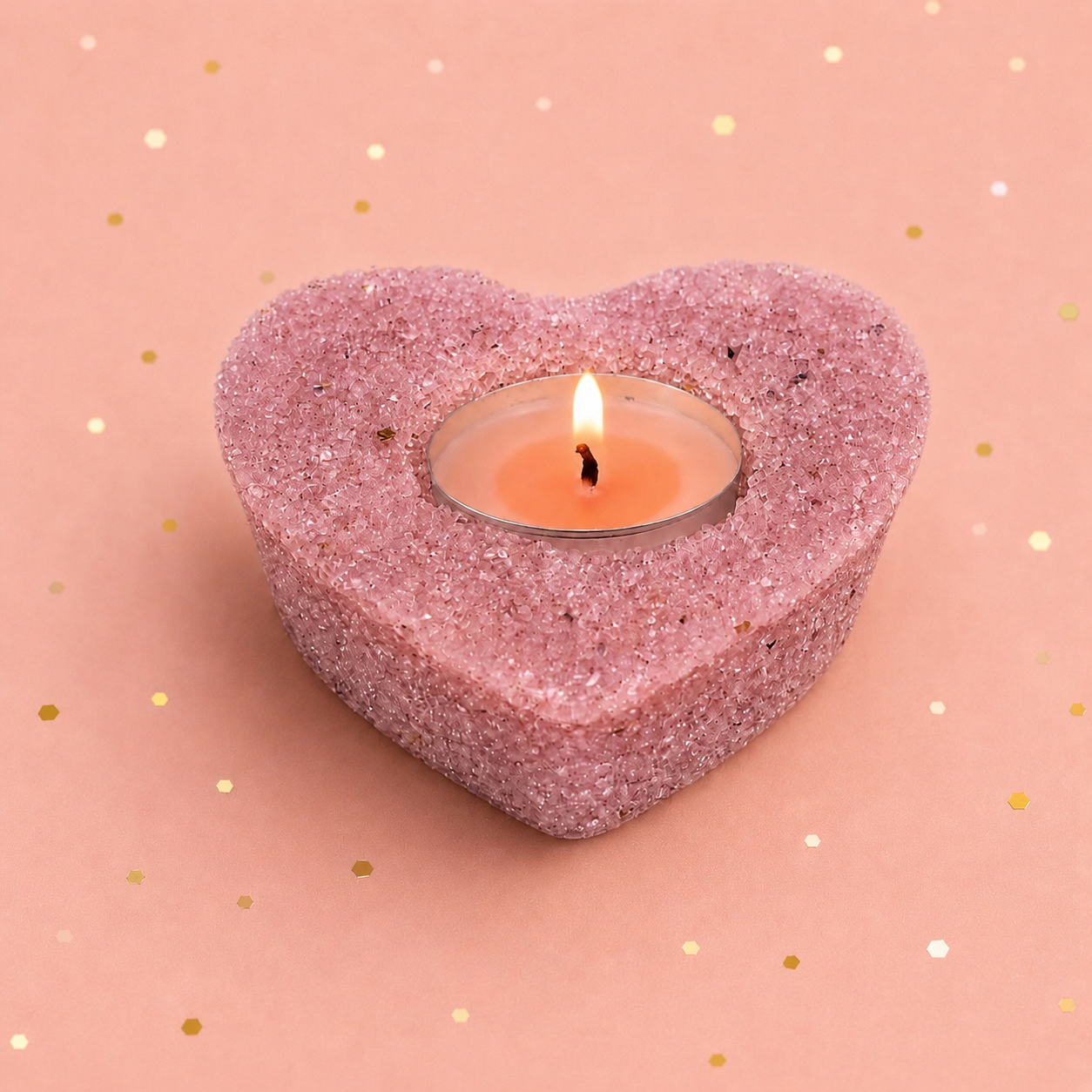 PORTAVELAS CORAZÓN CUARZO ROSA